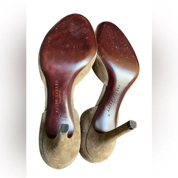 Ralph Lauren Purple Label Suede Brown Color Peep Toe Sexy Pumps Size 7 - Picture 16 of 17